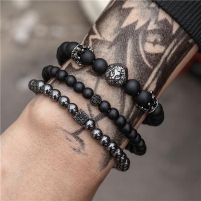 China Factory sale CLASSIC matte lava stone bracelet sets handmade matte lava stone bracelet sets natural stone zircon lion bracelet for sale