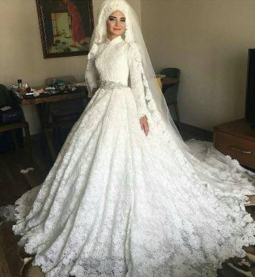 China Saudi Arabia Turkey Anti-Static Wedding Dress Hand Made Long Sleeve Wedding Dress Lace Up Muslim Bridal Gown Vestido De Noiva Wedding Dress for sale