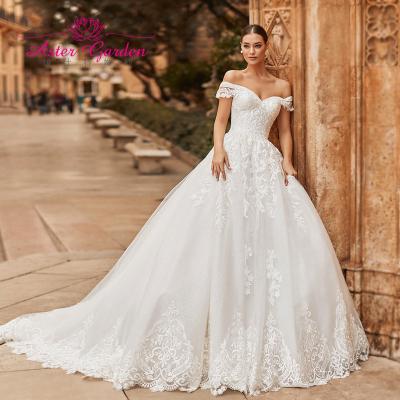 China Dry Cleaning Aster Garden Princess Wedding Dress 2021 Beaded Sweetheart Bride Dress Appliques Lace Up Bridal Gowns A Line Vestido De Noiva for sale