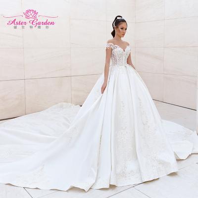 China Princess 2021 Luxury Beaded Sweetheart Lace Vestido Noiva Aster Garden Satin Wedding Dresses Dry Cleaning Bridal Dress A Line Robe De Mariee for sale