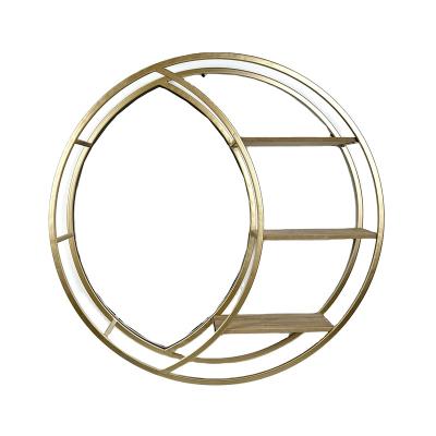 China Wind Eco-friendly Home French Industrial Hanging Country Decorative Rack Iron Art Wall Circular Decorative Shelving Rack for sale