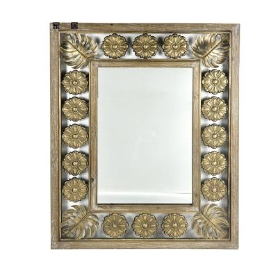 China Art Deco Modern Golden Rectangular Decorative Mirror Frame Wooden Wall Hanging Decoration for sale