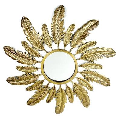 China Art Deco Home Custom Design Charm Modern Art Metal Leaf Mirror Decoration Hanging Mirror for sale