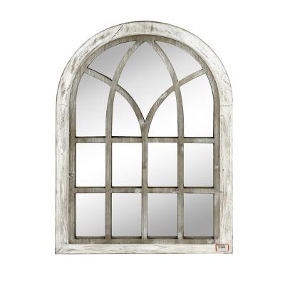 China Eco-friendly Antique Decoration Arch Window Wall Mirror Farmhouse Wood Floor Hanging Large Wood Frame Wall Mirror for sale