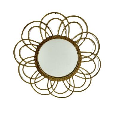 China Eco-friendly Wall Decoration Living Room Mirror Wall Mirror Makeup Rattan Factory Retro Hanging Mirror for sale