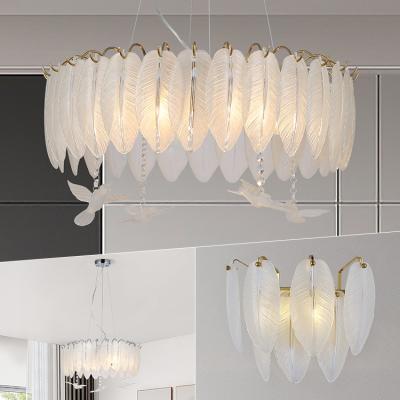 China Nordic Luxury Modern Glass E14 LED Indoor Chandeliers Decoration Feather Hotel Living Room Bedroom Pendant Light for sale