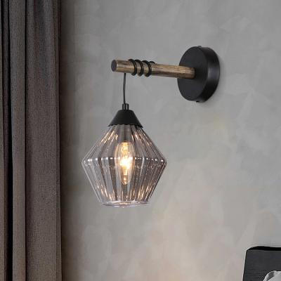 China Modern Warm White Bedroom Living Room Bedroom Coffee Glass Wood Iron Style Indoor Led Wall Lamp for sale