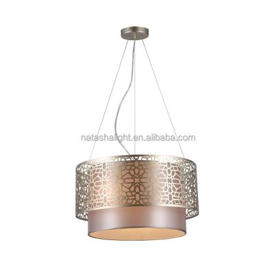 China Good Quality Hotel Modern Round Metal Fabric Decoration Hanging Chandeliers And Pendant Lights for sale