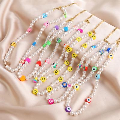 China Bohemian Acrylic Flower Smiley Face Pearl Beaded Necklace Fashion Choker Necklace Jewelry from BOHEMIA ROXI for sale