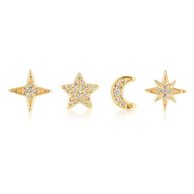 China ROXI FASHIONABLE Bling Delicate Diamond Stud Earrings Brass Gold Plated Moon Star Zircon CZ Stud Earring Set for sale