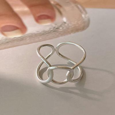 China TRENDY White Color Copper Fashion Line Cross Opening Adjustable Ring For Woman for sale