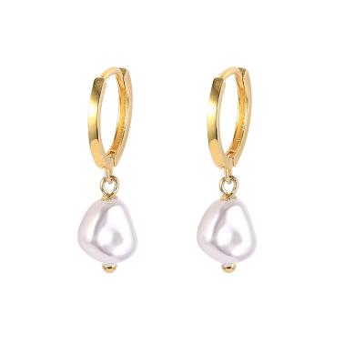 China ROXI FASHIONABLE Baroque Elegantly Baroque Pearl Earrings 18K Freshwater Gold Plated 925 Silver Huggie Hoop Earrings for sale