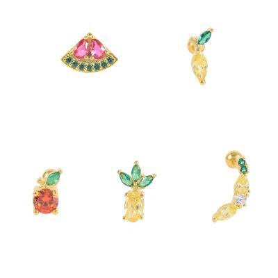 China ROXI Cute Tropical Fruit Earrings Crystal Grapes Peach Cherry Piercing Multicolor Cute Earring Jewelry for sale