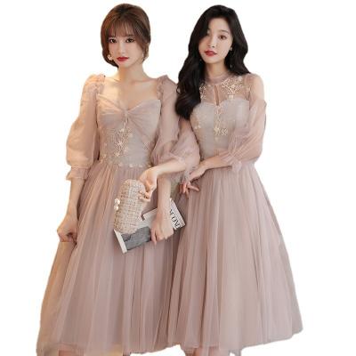 China 2021 Media Atmosphere Simple Pink Breathable Long Party Bridesmaid Dress for sale