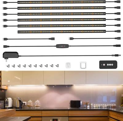 China 2021 Modern Under Cabinet LED Lighting Kit 6Pack Cabinet Light Strips with Remote Control 4000-6000K White Dimmer and Cold Warm White for sale