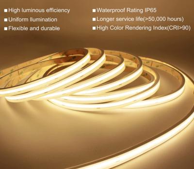 China Waterproof Flexible LED Strip Lights COB IP68 24 Volt 320 Leds 8mm RA80 Silica Gel for sale