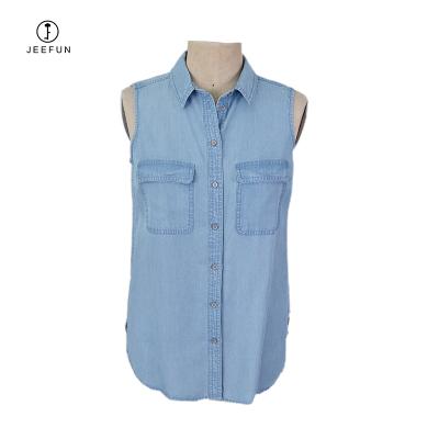 China 2020 Wholesale Denim Women Summer Breathable Sleeveless Tops With Pockets Button Fly for sale