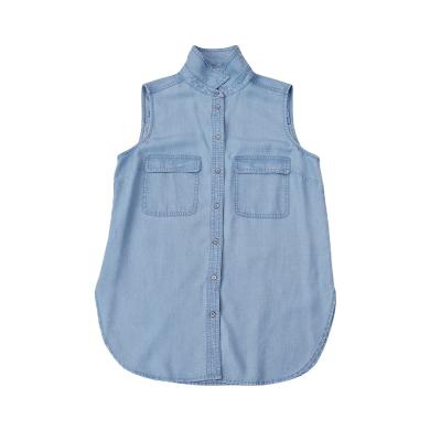 China Factory Custom Breathable Casual Women's Denim Back Cutout Blouses Ladies Sleeveless Shirts for sale