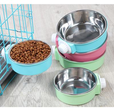 China Sustainable Hanging Stainless Steel Food Pet Bowls Separate Water Feeder Removable Stable Hanging Dog Bowls for sale