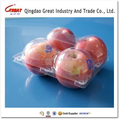 China Disposable Plastic Apple Packing Clamshell , Clear Blister Clamshell For Apples With 4 Compartments for sale