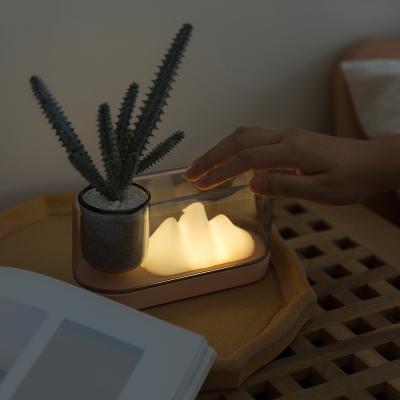 China For Office AGQ Hill Shape Can Use As Flower Pot Stepless Dimming Rechargeable LED Desk Table Lamp With Pen Container for sale