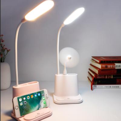 China For Office Study Reading Pen Holder Touch Control Battery Operated Desk Lamp Table Led Light Dimmable USB With Phone Holder for sale