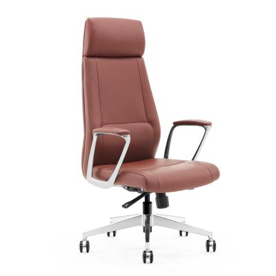 China Furniture High Quality Modern Brown Leather Adjustable High Back (Height) Executive Office Swivel Chair for sale