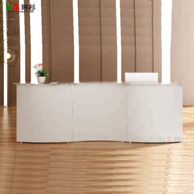 China Durable White Modern Wooden Curved Reception Counter Desk for sale