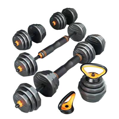 China Home Use Dodecagon 6in1 Plastic Adjustable Dumbbells, Adjustable Cement Dumbbell Kettlebell Barbell Set Home Gym Adjustable Dumbbell Set for sale