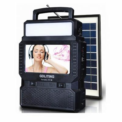 China PORTABLE TV Solar TV, Radio MP4, TF, Speaker, EBook, Photo, FM Portable Mini Portable AC Light System AC DC Analog Television for sale