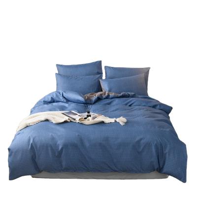 China Amazon Hot Sale Anti-static Duvet Cover Set, Navy Blue Plaid Printed Reversible Bedding Duvet Cover Set for sale