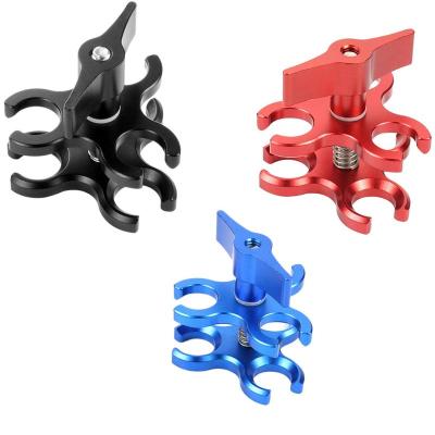 China Aluminum Alloy Underwater Ball Clamp Three-hole Butterfly Head Clip for Mounting Lights Arm Action Camera for sale