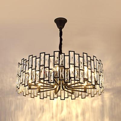 China Modern Decorate New Chinese Luxury Modern Basket Black Chandelier Crystal Hanging Pendant Light For Living Room for sale