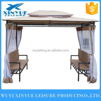 China 2016 Outdoor Garden New Wrought Iron Garden Gazebo With Seat And Sidewall for sale