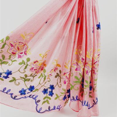 China 2022 new brand silk ployester embroidery silk polyester hijab factory direct wholesale for sale