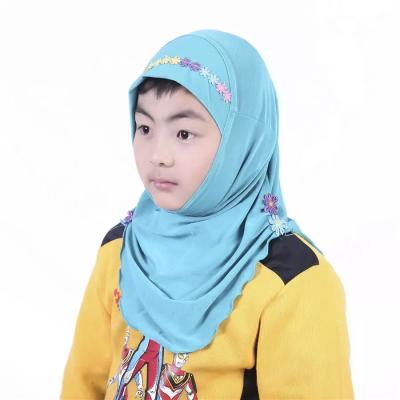 China Fashion Kids Hijab With Beautiful Colorful Flower Muslim Kids Girls Hijabs for sale