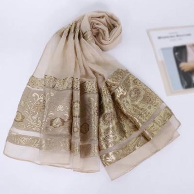 China Classic simple popular organza scarf light print vintage silk cotton polyester muslim women printed long hijab for sale