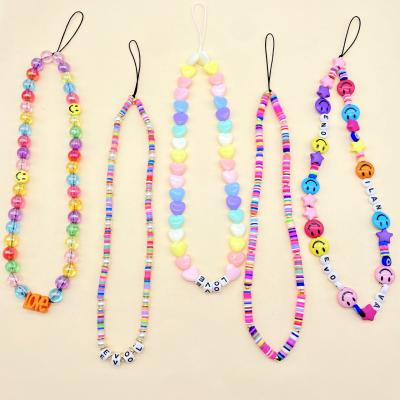 China Direct Selling Durable Wholesale Fashion Beaded Mobile Phone Charm Cool Color Phone Chain Strap Accessories For Women for sale