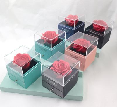 China Fashionable Wholesale Hot Selling Valentine's Day Gift Eternal Artificial Roses Flower Jewelry Gift Box For Earrings&Necklace&Ring&Lipstick for sale