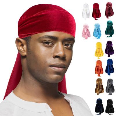 China Fashion Extra Long Long Tail Pirate Hat Hair Care Durag Headbands Vendor Designer Velvet Durag Soft Cloth And Spinning Waves for sale