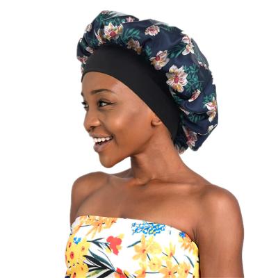 China Large picture African print XL wide band satin bonnet for women, silky bonnet for curly hair, women hair wrap for sleep for sale