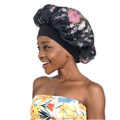 China Picture Factory Wholesale African Round Hat Single Layer Satin Striped Wide Brim Nightcap Hood For Curly Hair for sale