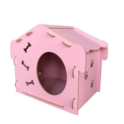 China 2022 cute pink MDF outlet factory new product cute small pet farm wooden kennel sustainable material burlywood for sale