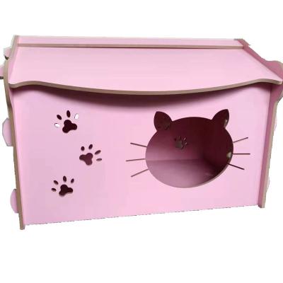 China New Design 2022 Wooden Pink Cat House Outlet Factory Hot Sturdy Sturdy Material for sale