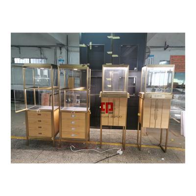 China High End Jewelry Store Window Display Cabinet Stainless Steel Grain Painting Jewelry Display Cabinet Wood Jewelry Showcase Customize for sale