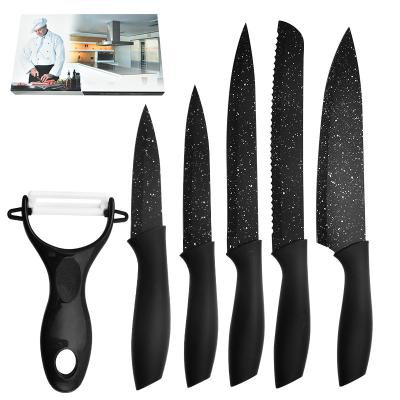 China Viable 6 Pcs/Set Black Stainless Steel Gift Peeler Paring Knife Scissors Kitchen Knife Set With Gift Box for sale