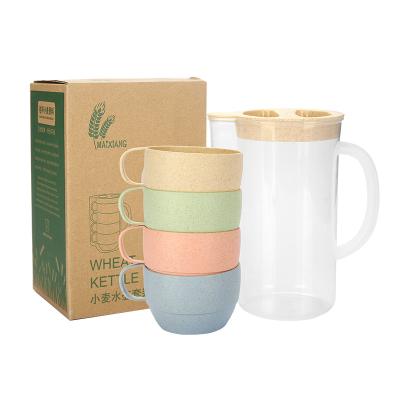 China CLASSIC custom logo wheat straw cold kettle set large capacity juice pot cup set 5 pieces/set for sale