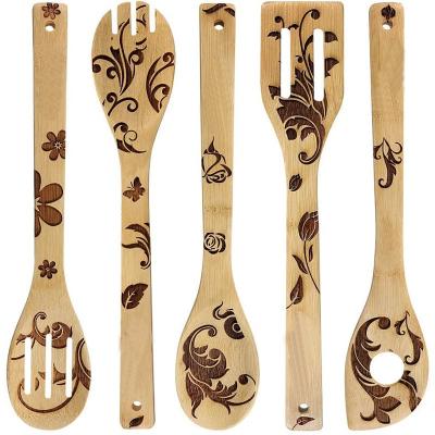 China Sustainable Eco Friendly Biodegradable Tools Reusable Teak And Bamboo Wooden Baking Utensils Set With Box With Rack for sale