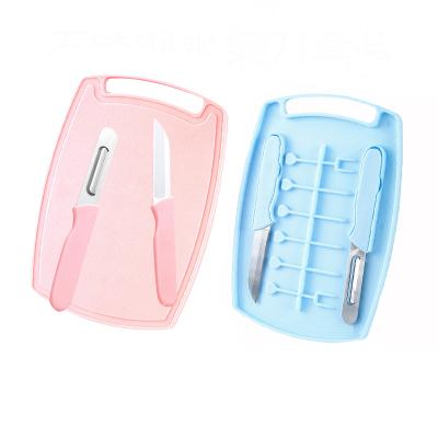 China Disposable Pink/Blue Plastic Mini Fruit Vegetable Cutting Cutting Board Set With Knife Peeler 3 Pcs/Sets for sale