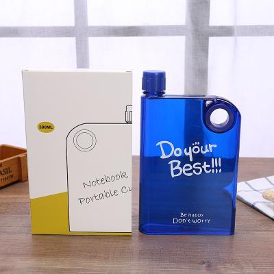 China Sustainable Hot Sale Portable Custom Sport Drink Cup A5 Eco - Friendly Notebook Shape Flat Plastic Water Bottle for sale